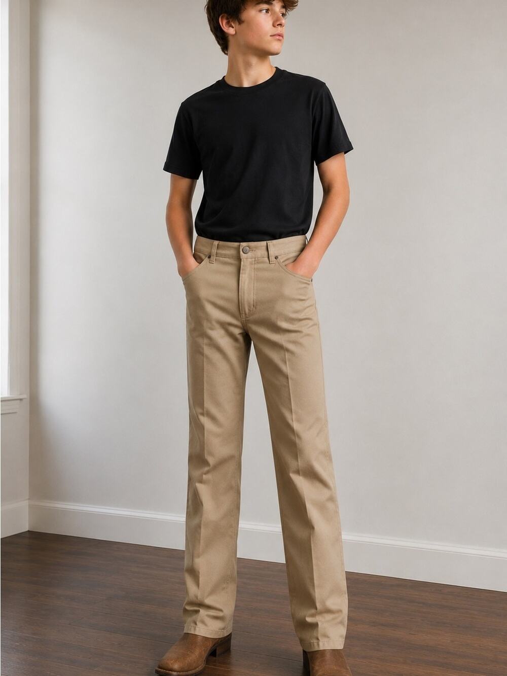Wrangler Wrancher Dress Jeans Boys Sz. 16 Tan Boot Cut Nwt Y2K